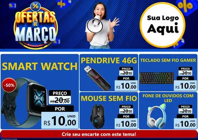 Modelo de Encarte para Encarte A4 Horizontal com o tema Ofertas de Março para Informática
