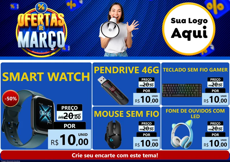 Modelo de Encarte para Encarte A4 Horizontal com o tema Ofertas de Março para Informática