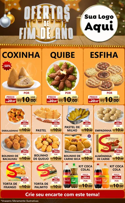Modelo de Encarte para Encarte Grande com o tema Ofertas de Fim de Ano para Salgadaria