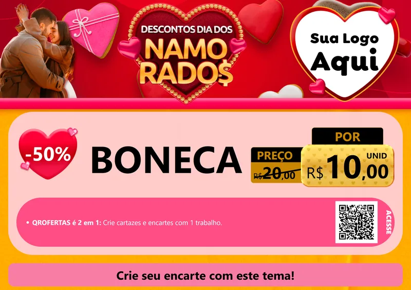 Modelo de Cartaz para Cartaz A4 Horizontal com o tema Descontos Dia dos Namorados para Brinquedos