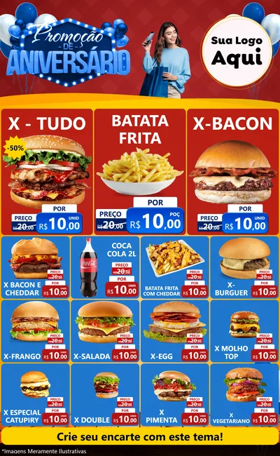 Modelo de Encarte para Encarte Grande com o tema Promoção de Aniversário para Hamburgueria