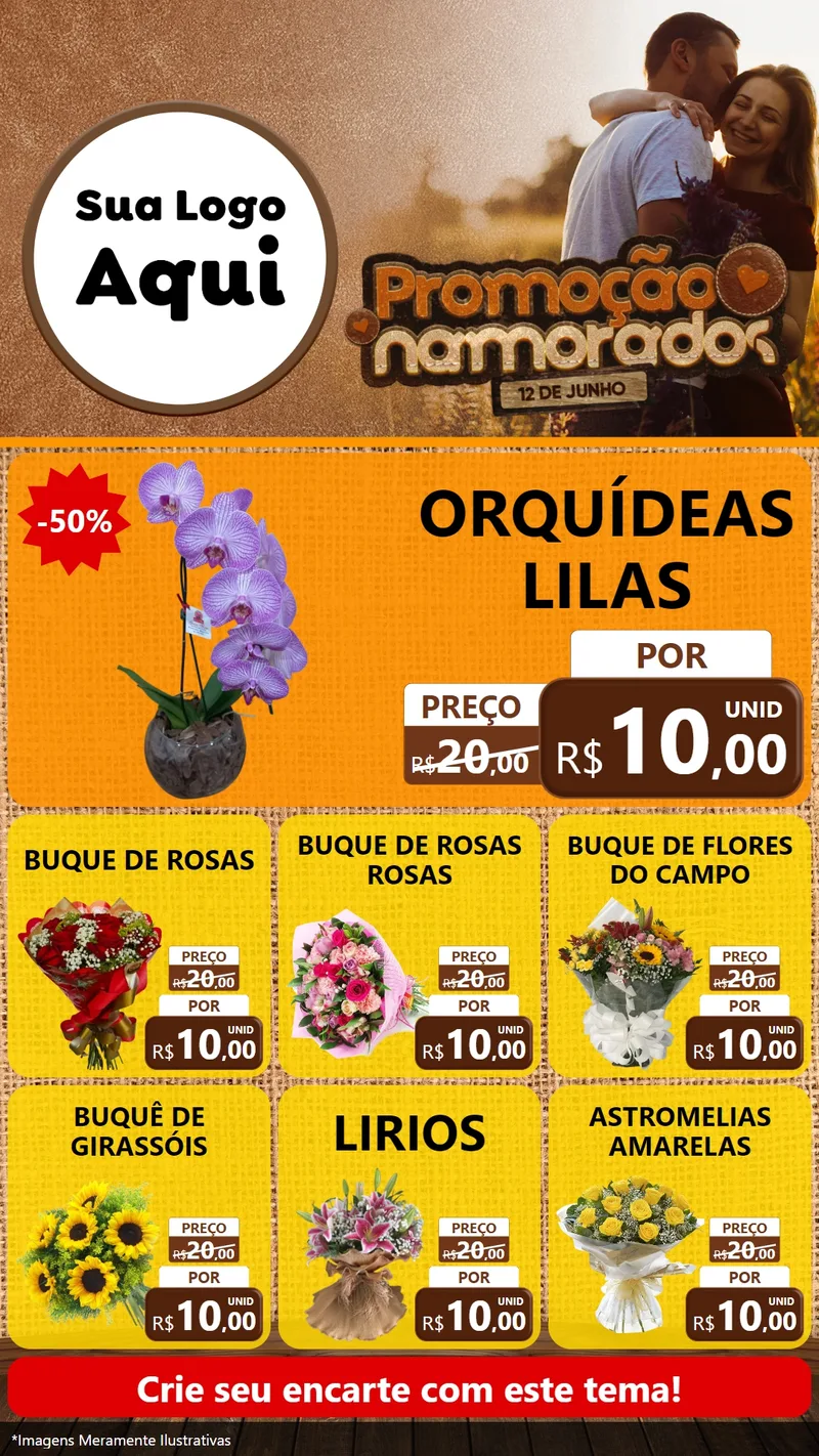 Modelo de Rede Social para Stories com o tema Promoção Namorados para Floricultura e jardim