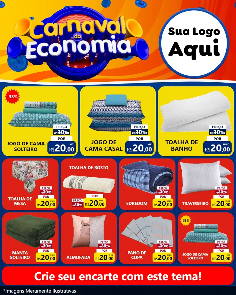 Modelo de Rede Social para Feed Instagram com o tema Carnaval da Economia para Cama, Mesa e Banho