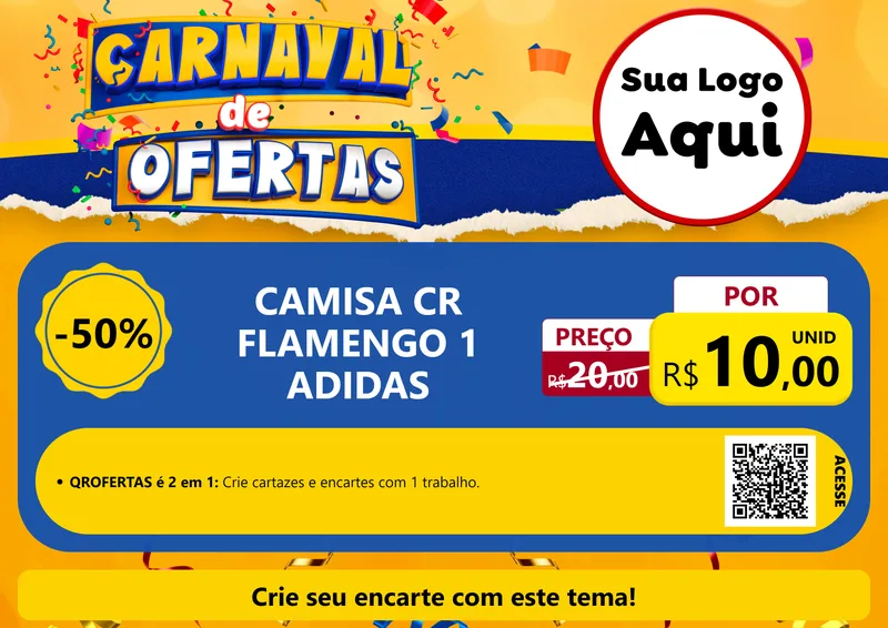 Modelo de Cartaz para Cartaz A4 Horizontal com o tema Carnaval de Ofertas para Roupas e acessórios