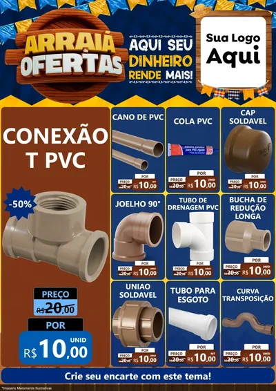 Modelo de Encarte para Encarte A4 Vertical com o tema Arraiá de Ofertas - Junina para Tubos e conexões