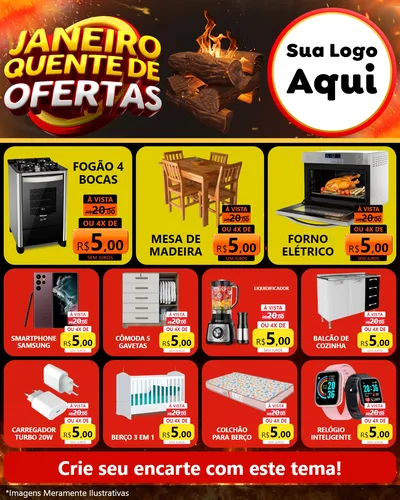 Modelo de Rede Social para Feed Instagram com o tema Janeiro Quente de Ofertas para Móveis e Eletro