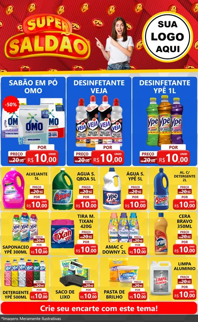 Modelo de Encarte para Encarte Grande com o tema Super Saldão para Produtos de Limpeza