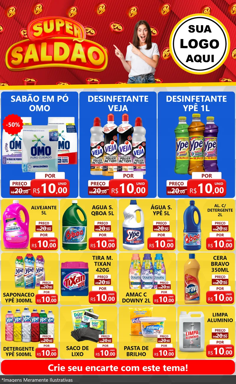 Modelo de Encarte para Encarte Grande com o tema Super Saldão para Produtos de Limpeza