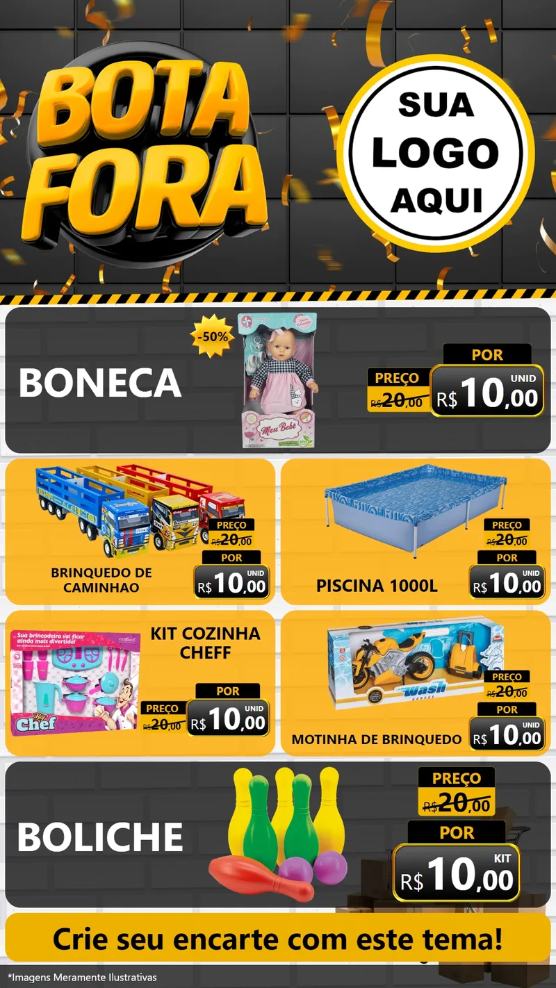 Modelo de TV para TV Vertical com o tema Bota Fora para Brinquedos