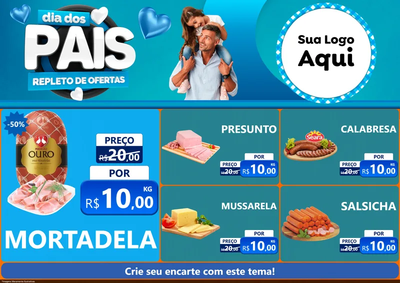 Modelo de Encarte para Encarte A4 Horizontal com o tema Dia Dos Pais Repleto de Ofertas para Frios e Laticínios