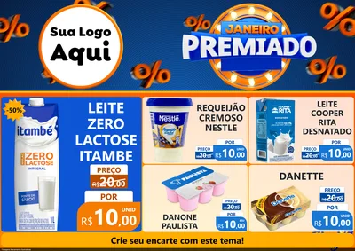Modelo de Encarte para Encarte A4 Horizontal com o tema Janeiro Premiado para Frios e Laticínios
