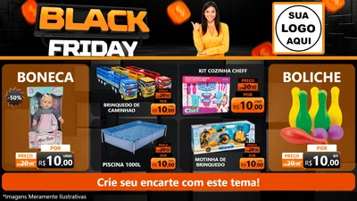 Modelo de TV para TV Horizontal com o tema Black Friday para Brinquedos