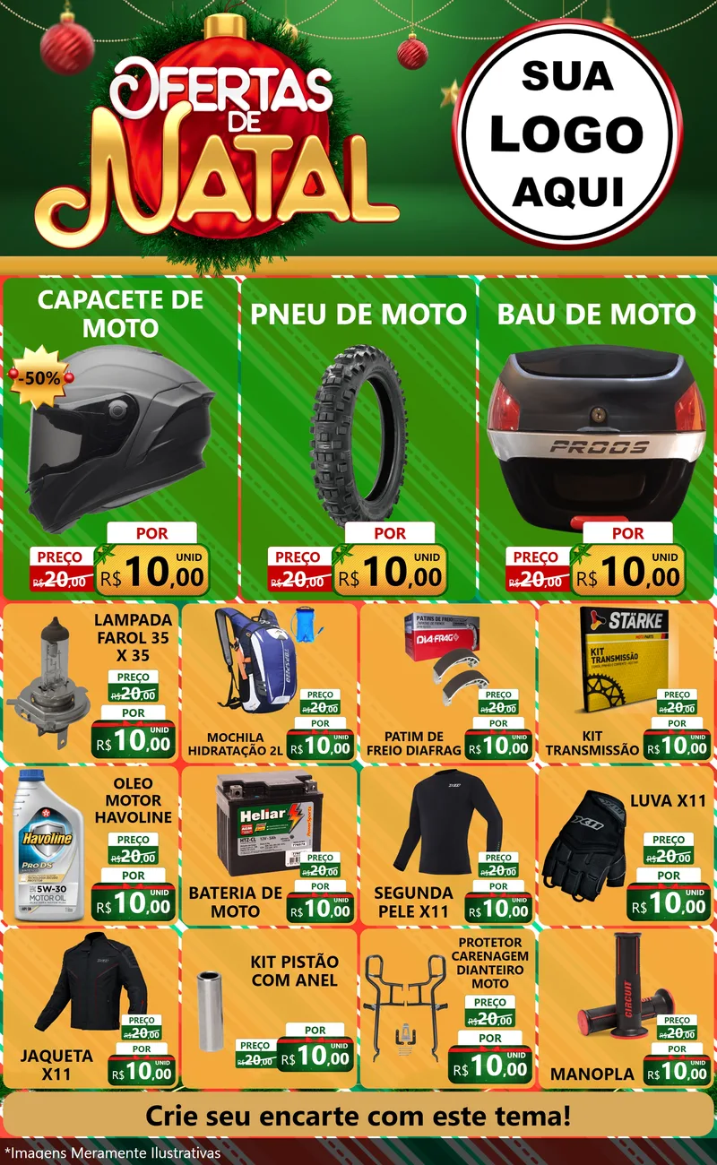Modelo de Encarte para Encarte Grande com o tema Ofertas de Natal para Moto peças