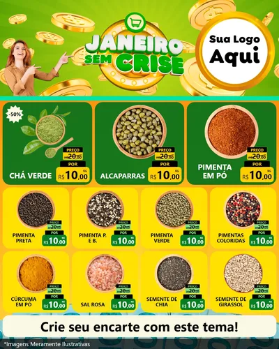 Modelo de Rede Social para Feed Instagram com o tema Janeiro Sem Crise para Produtos Naturais
