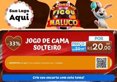 Modelo de Cartaz para Cartaz A4 Horizontal com o tema O Coelho Ficou Maluco - Páscoa para Cama, Mesa e Banho