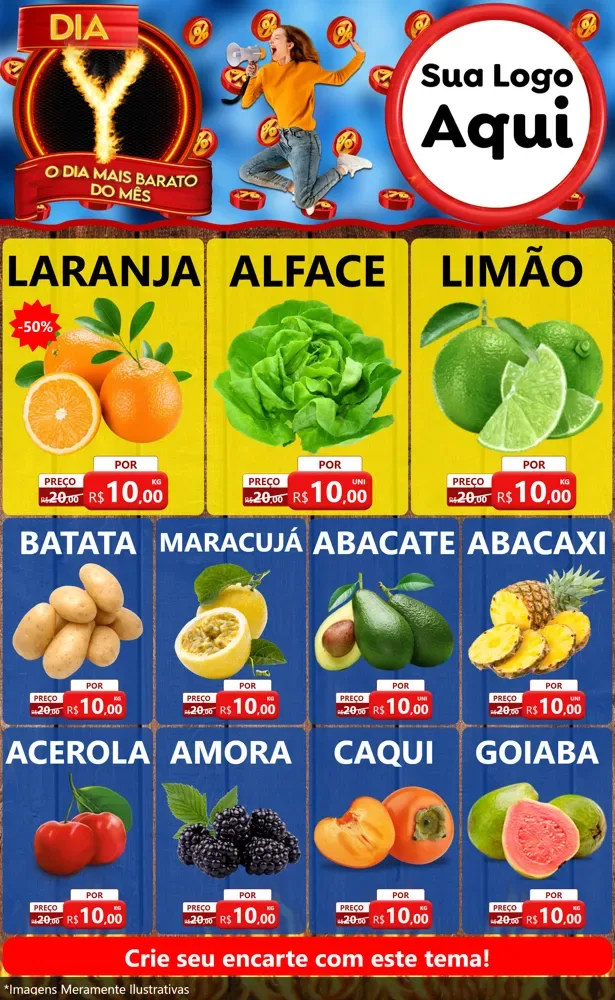 Modelo de Encarte para Encarte Grande com o tema Dia Y - O Dia Mais Barato Do Mês para Hortifrúti