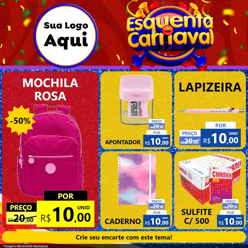 Modelo de Rede Social para Feed Facebook com o tema Esquenta de Carnaval para Papelaria