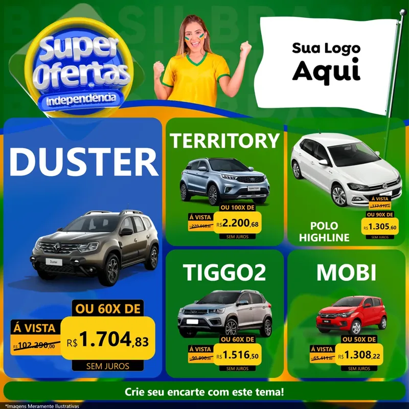 Modelo de Rede Social para Feed Facebook com o tema Super Ofertas de Independência para Concessionaria de Carros