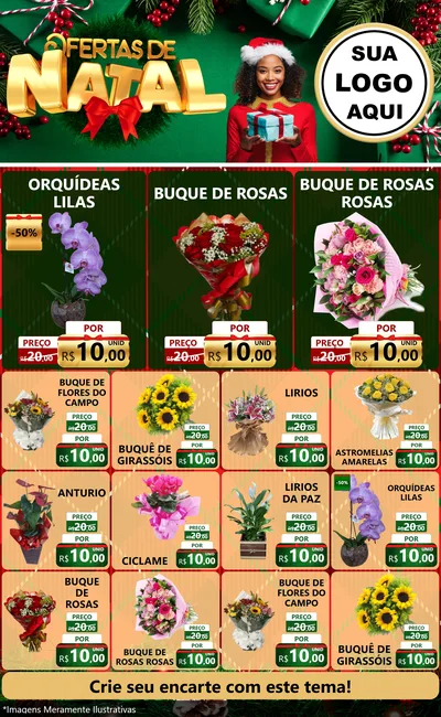 Modelo de Encarte para Encarte Grande com o tema Ofertas de Natal para Floricultura e jardim
