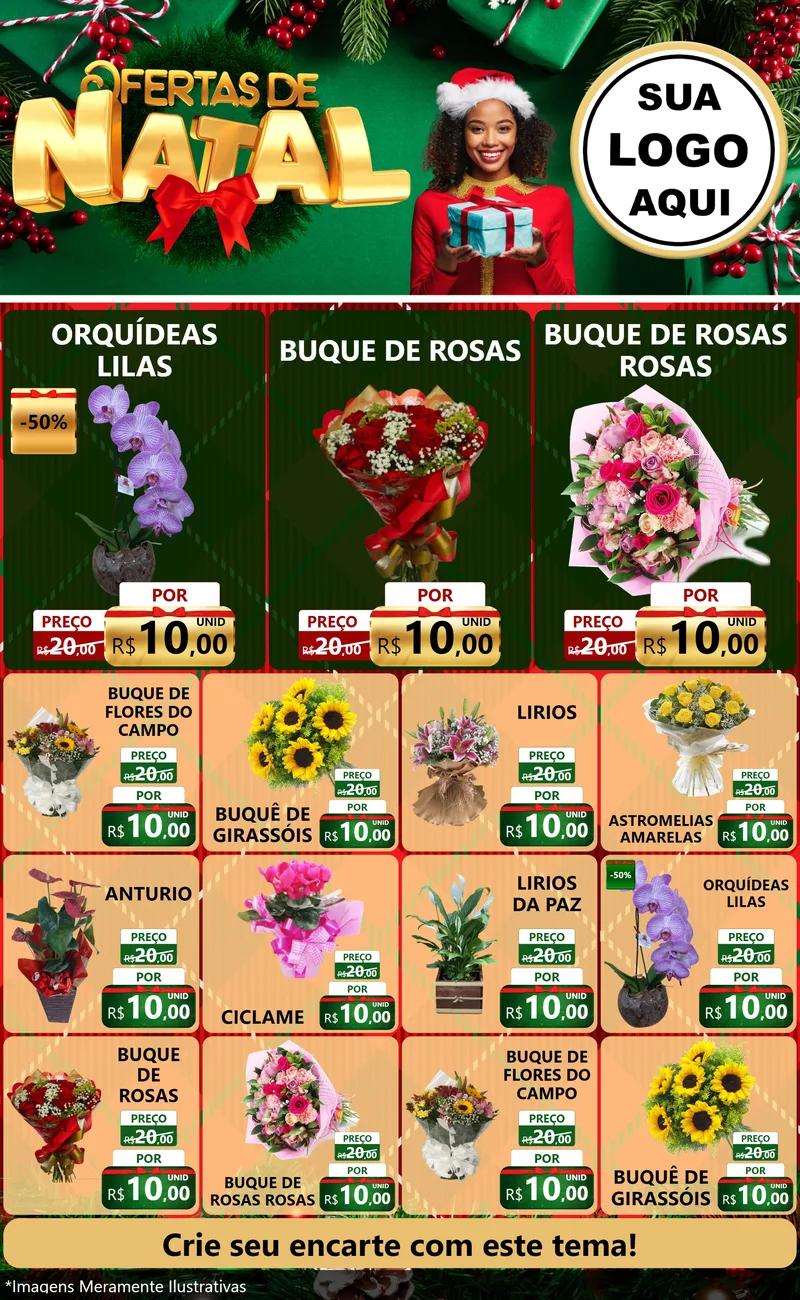 Modelo de Encarte para Encarte Grande com o tema Ofertas de Natal para Floricultura e jardim
