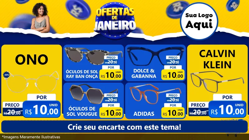 Modelo de TV para TV Horizontal com o tema Ofertas de Janeiro para Óticas