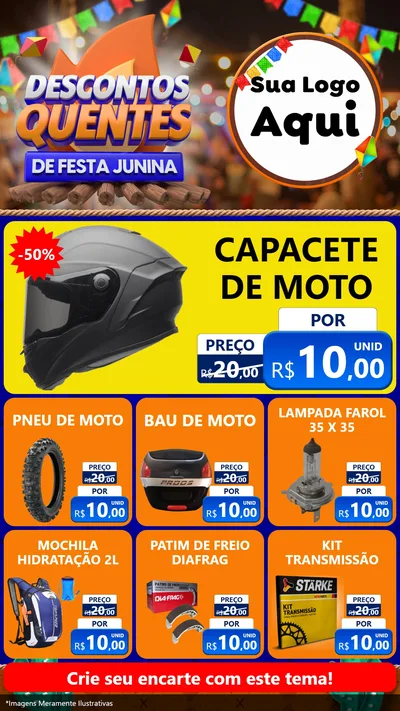 Modelo de Rede Social para Stories com o tema Descontos Quentes de Festa Junina para Moto peças