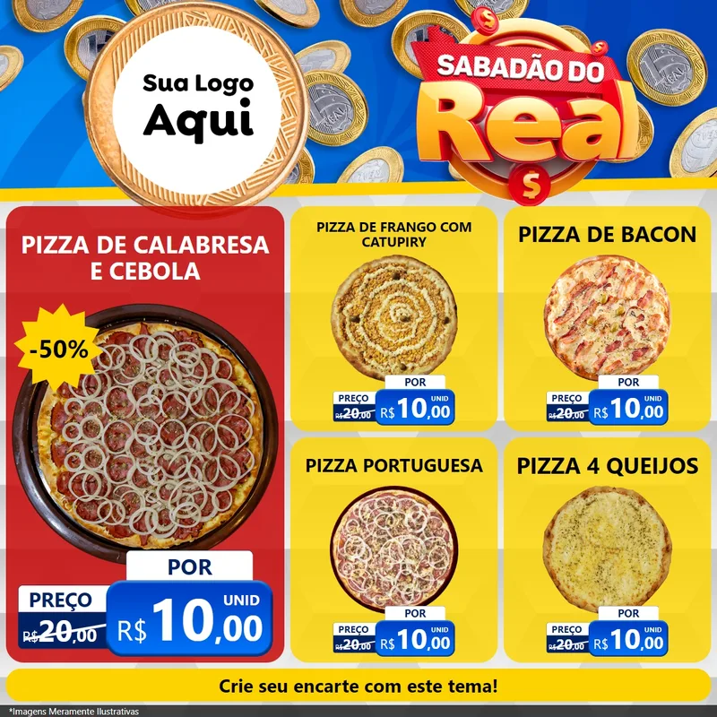Modelo de Rede Social para Feed Facebook com o tema Sabadão do Real para Pizzaria