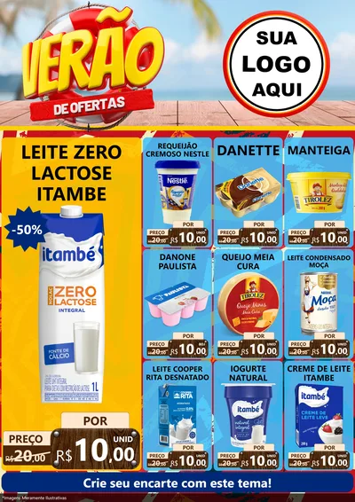 Modelo de Encarte para Encarte A4 Vertical com o tema Verão de Ofertas para Frios e Laticínios