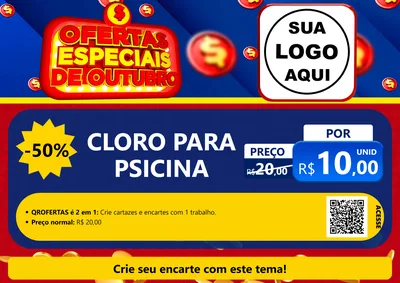 Modelo de Cartaz para Cartaz A4 Horizontal com o tema Ofertas Especiais de Outubro para Produtos para Piscina