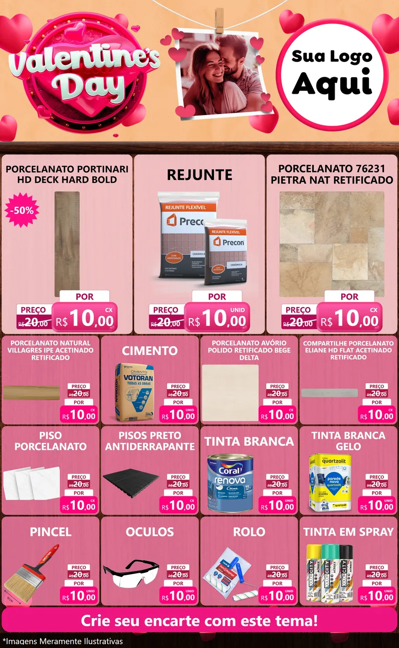 Modelo de Encarte para Encarte Grande com o tema Valentine's Day para Pisos e revestimentos