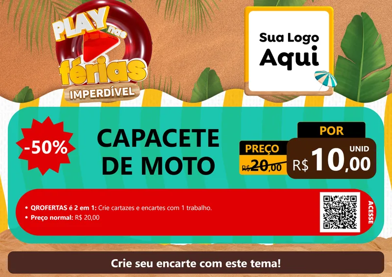 Modelo de Cartaz para Cartaz A4 Horizontal com o tema Play Nas Férias Imperdível para Moto peças