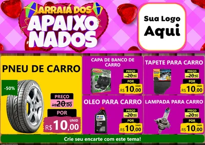 Modelo de Encarte para Encarte A4 Horizontal com o tema Arraiá dos Apaixonados para Auto peças