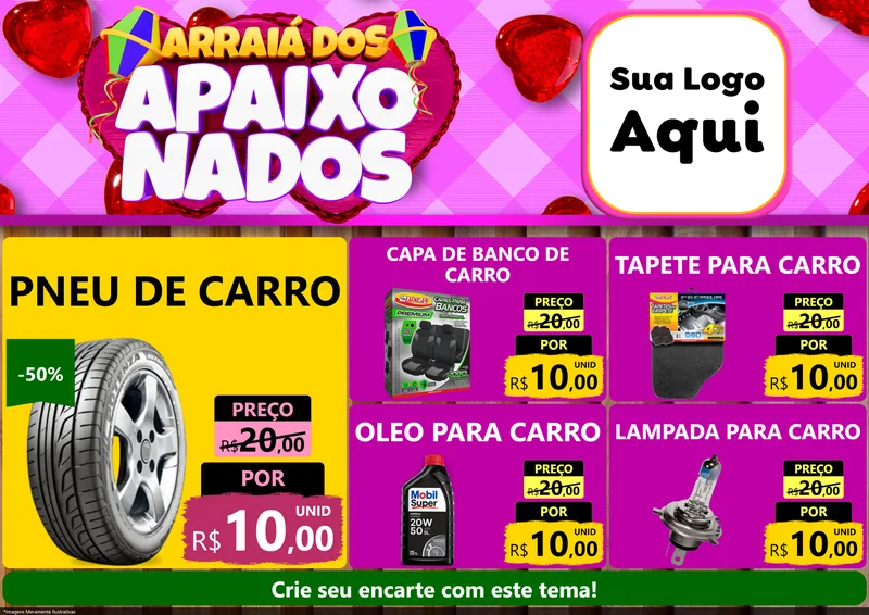 Modelo de Encarte para Encarte A4 Horizontal com o tema Arraiá dos Apaixonados para Auto peças