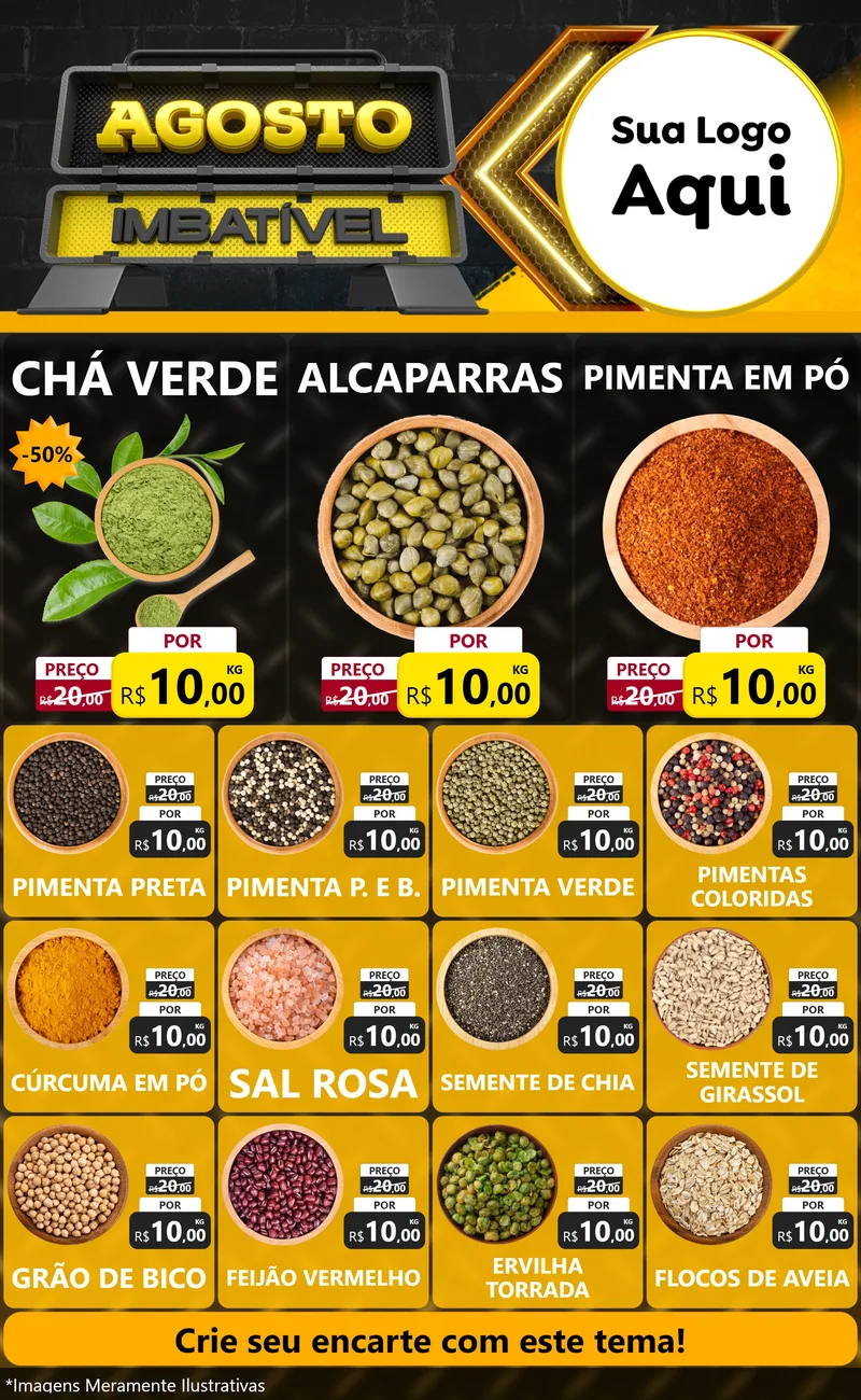 Modelo de Encarte para Encarte Grande com o tema Agosto Imbatível para Produtos Naturais