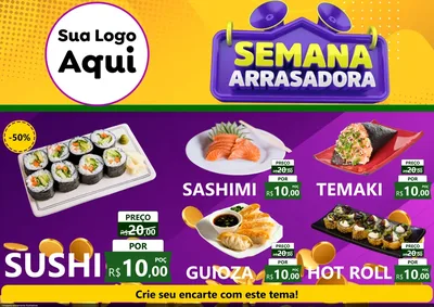 Modelo de Encarte para Encarte A4 Horizontal com o tema Semana Arrasadora para Comida japonesa