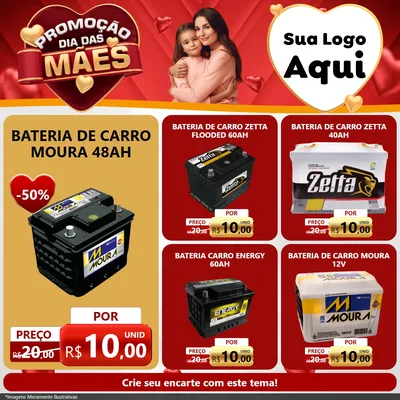 Modelo de Rede Social para Feed Facebook com o tema Promoção Dia das Mães para Baterias Elétricas
