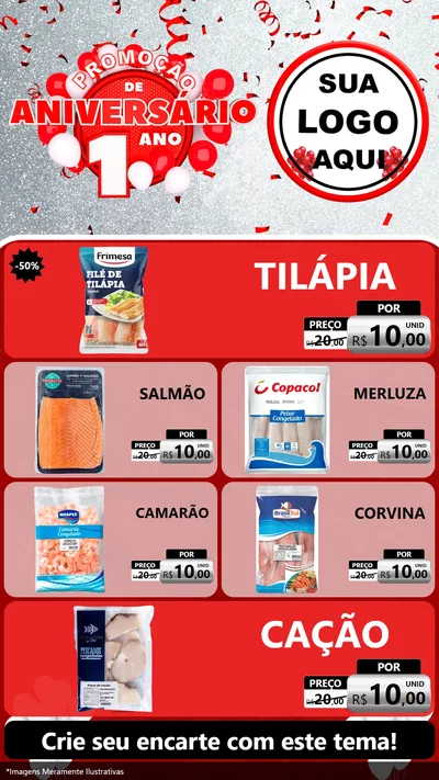 Modelo de TV para TV Vertical com o tema Promoção de Aniversário - 1 Ano para Peixaria