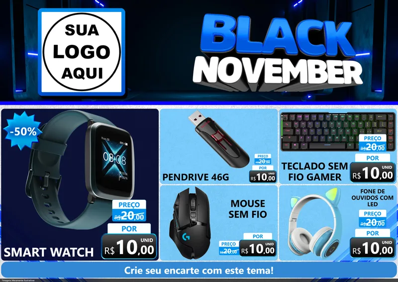 Modelo de Encarte para Encarte A4 Horizontal com o tema Black November para Informática