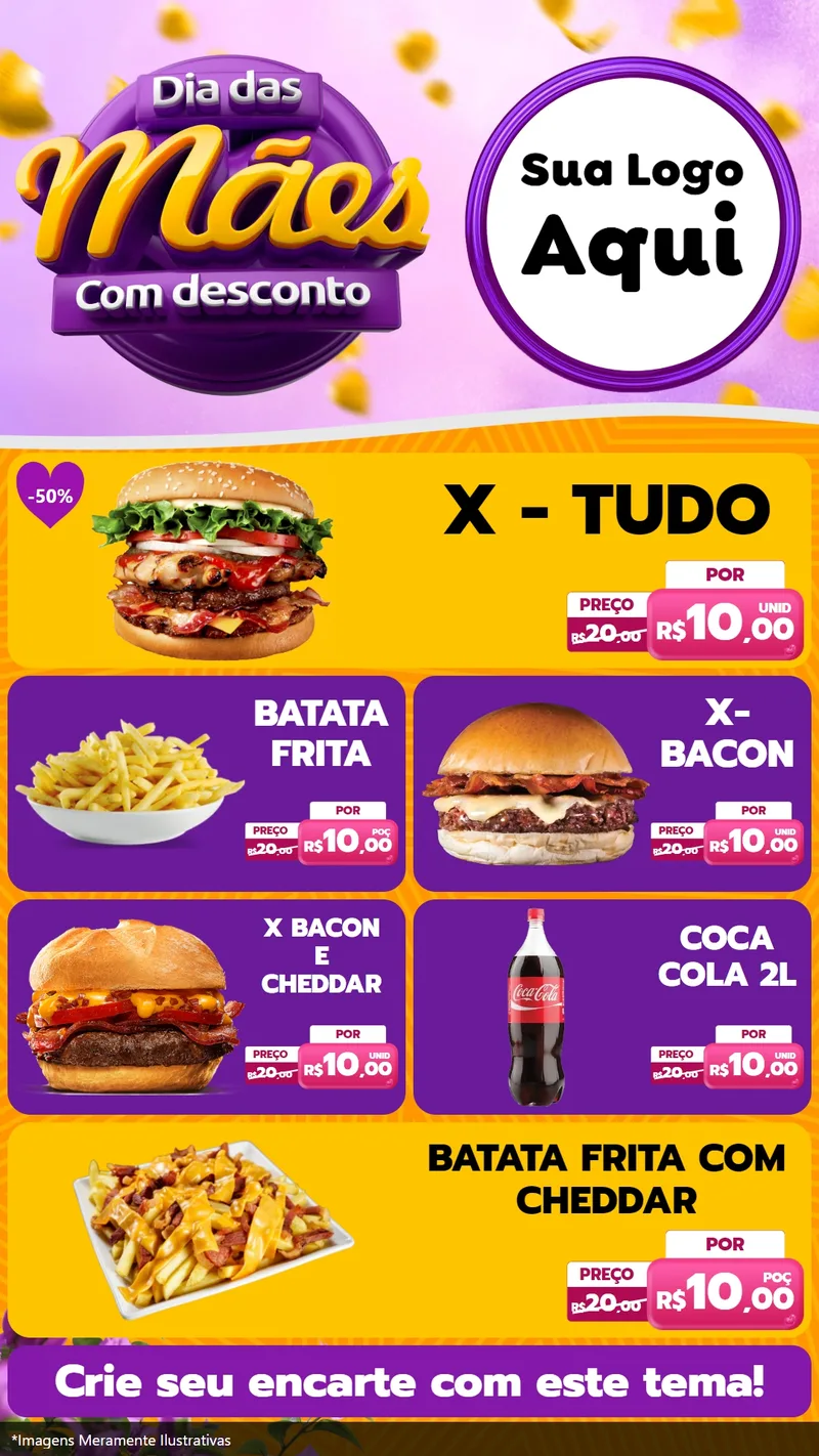 Modelo de TV para TV Vertical com o tema Dia das Mães com Desconto para Hamburgueria