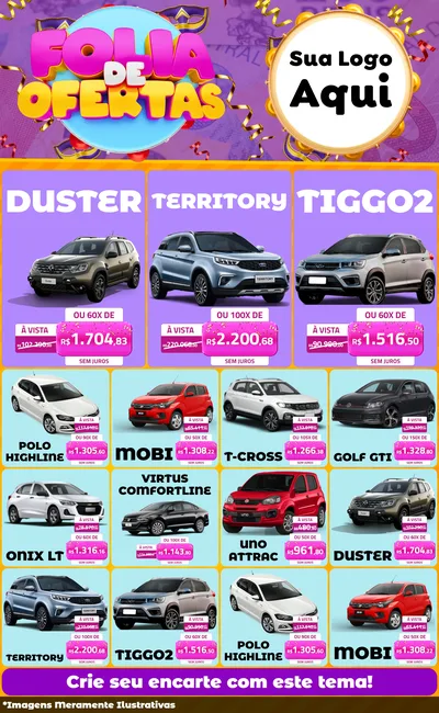 Modelo de Encarte para Encarte Grande com o tema Folia de Ofertas para Concessionaria de Carros