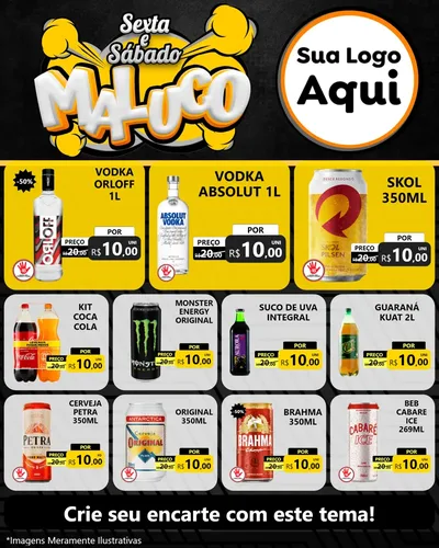 Modelo de Rede Social para Feed Instagram com o tema Sexta e Sábado Maluco para Distribuidora de bebidas