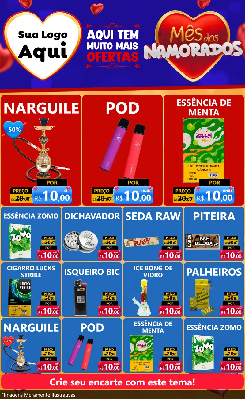 Modelo de Encarte para Encarte Grande com o tema Mês dos Namorados para Tabacaria