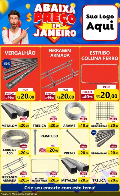 Modelo de Encarte para Encarte Grande com o tema Abaixa Preço em Janeiro para Ferragens