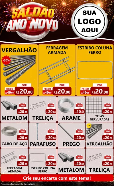 Modelo de Encarte para Encarte Grande com o tema Saldão de Ano Novo para Ferragens