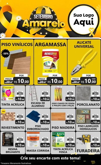 Modelo de Encarte para Encarte Grande com o tema Setembro Amarelo para Material para Construção