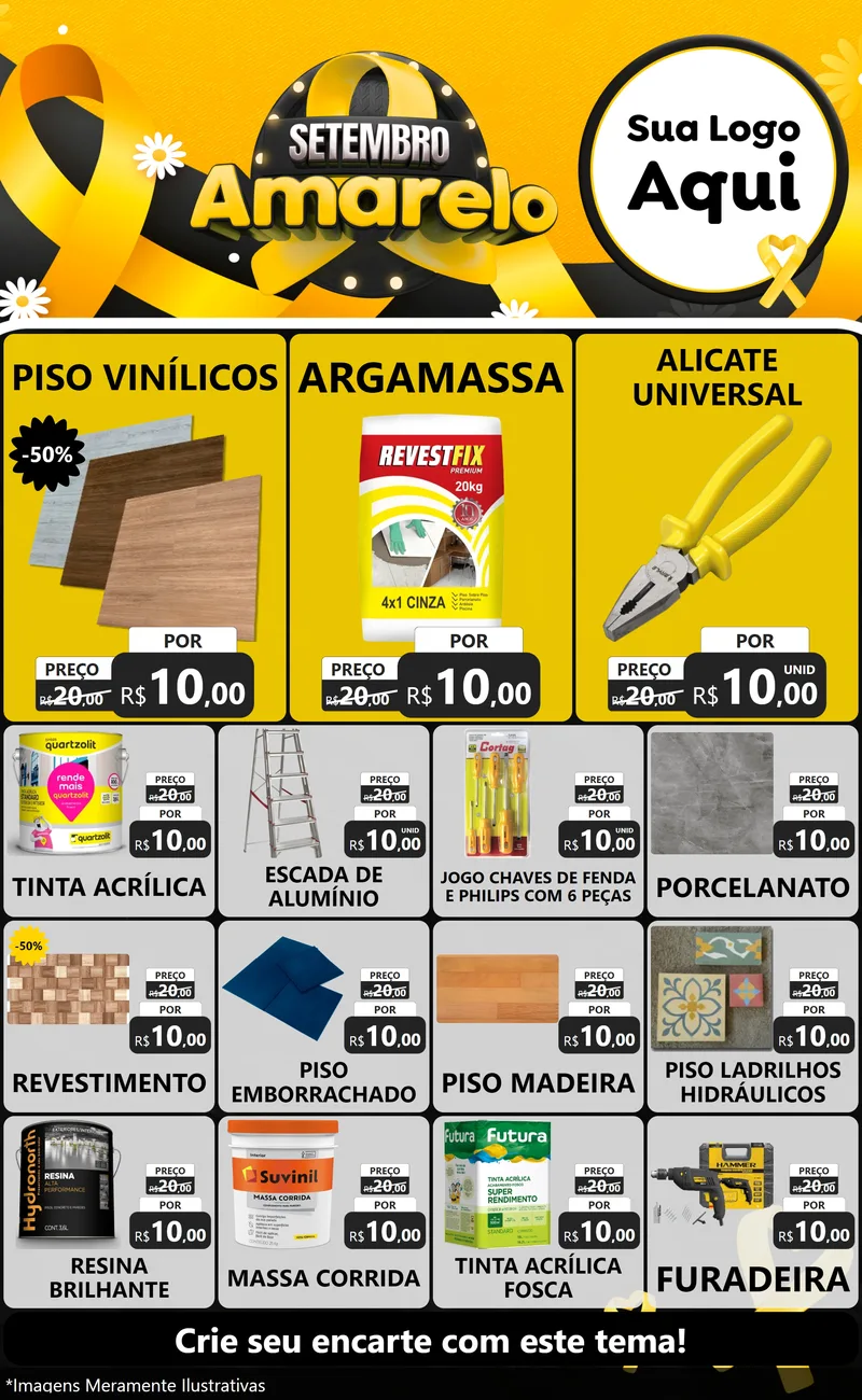 Modelo de Encarte para Encarte Grande com o tema Setembro Amarelo para Material para Construção
