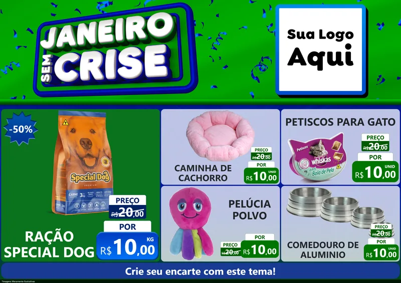 Modelo de Encarte para Encarte A4 Horizontal com o tema Janeiro Sem Crise para Pet Shop