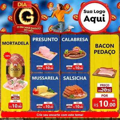 Modelo de Rede Social para Feed Facebook com o tema Dia G - O Dia Mais Barato Do Mês para Frios e Laticínios
