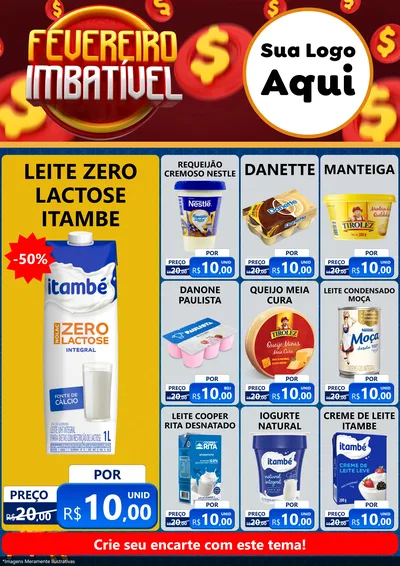 Modelo de Encarte para Encarte A4 Vertical com o tema Fevereiro Imbatível para Frios e Laticínios
