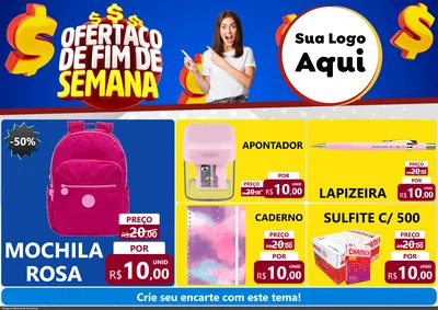 Modelo de Encarte para Encarte A4 Horizontal com o tema Ofertaço de Fim de Semana para Papelaria